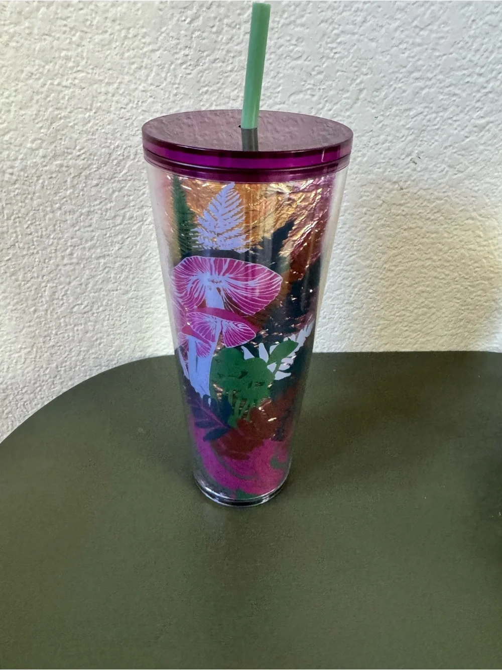 Starbucks Iridescent Pink & Green Foil Tumbler with Straw - 24oz